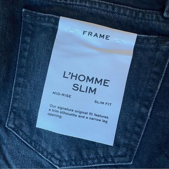 FRAME L’HOMME SLIM FIT MIDRISE BLACK NOIR SHRED JEANS‎ DISTRESSED SZ 33 NEW - Picture 7 of 10